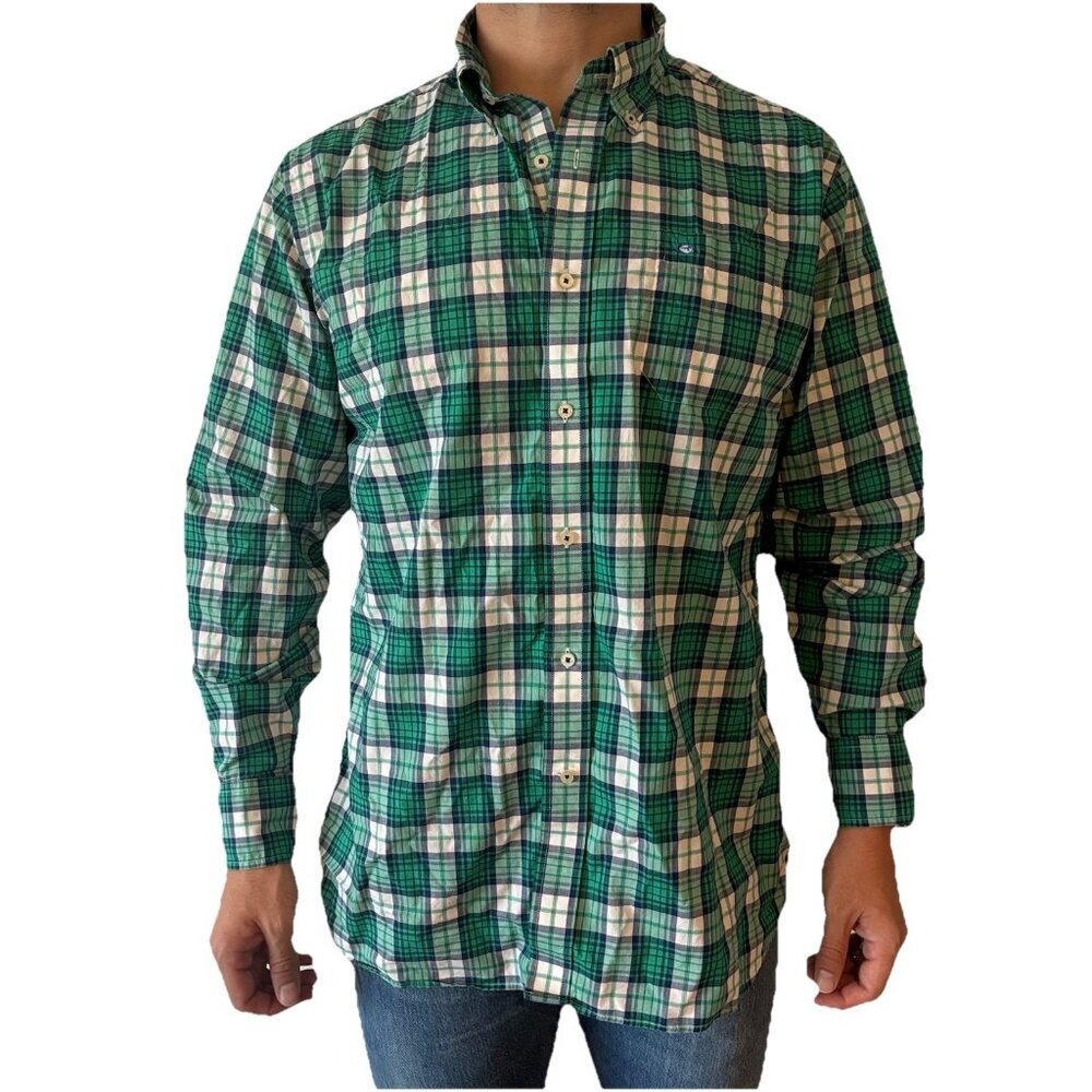 Southern Tide Club Plaid Long Sleeve Shirt Green Mens Large Country Preppy Logo